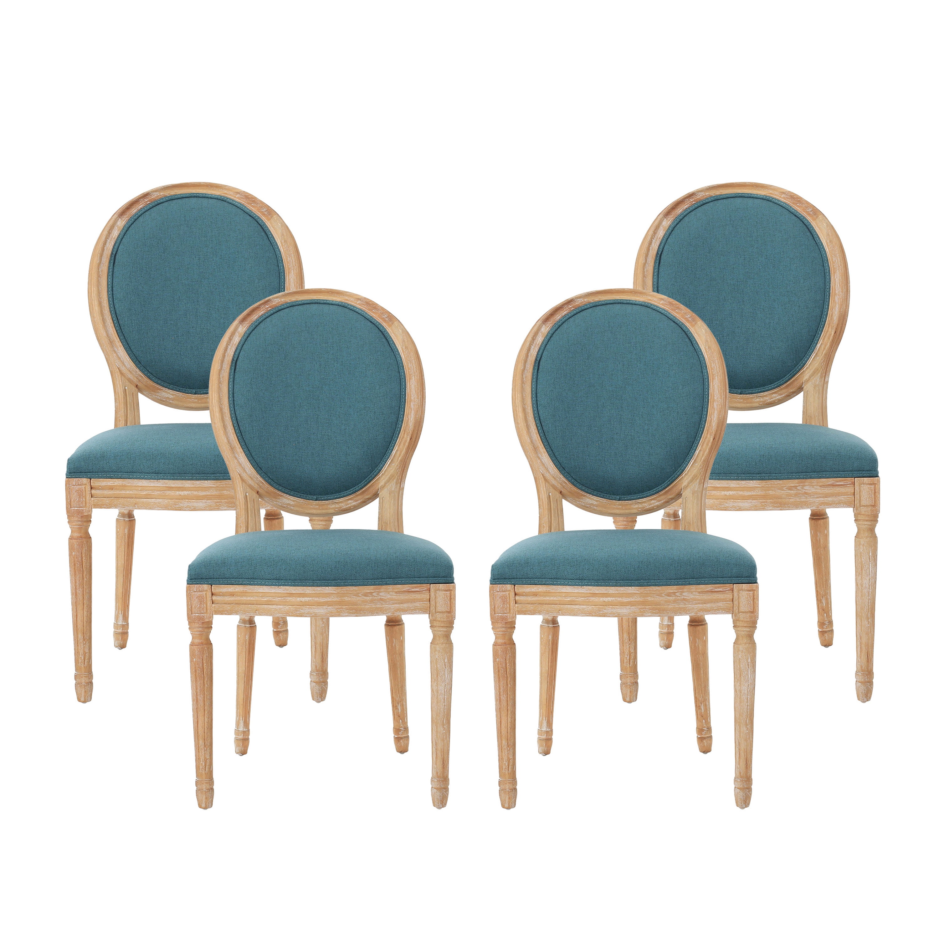 Noble House Karter Indoor French Fabric Dining Chairs, Set of 4, Dark Teal