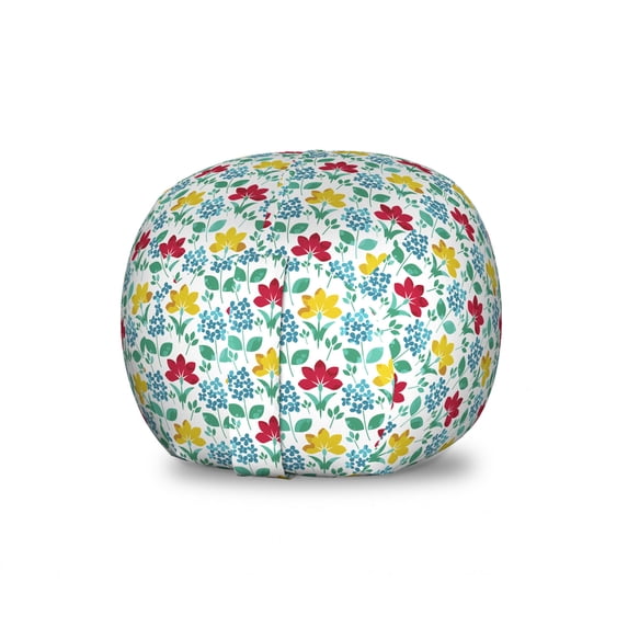 Floral Storage Toy Bag Chair, Ornamental Art of Colorful Repeating Spring Garden Flowers Leaves Blossoms, Stuffed Animal Organizer Washable Bag, Large Size, White Multicolor, by Ambesonne