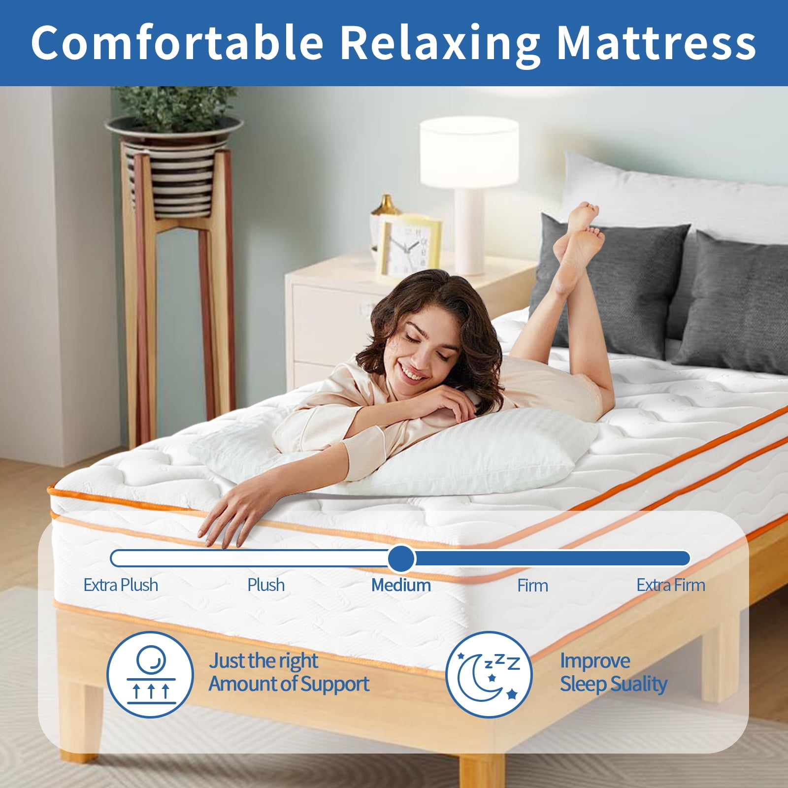 12" Spring Full Mattress Medium Firm, Hybrid Mattress with Removable Cover, Pressure Relief Foam Mattress, CertiPUR-US Certified, White