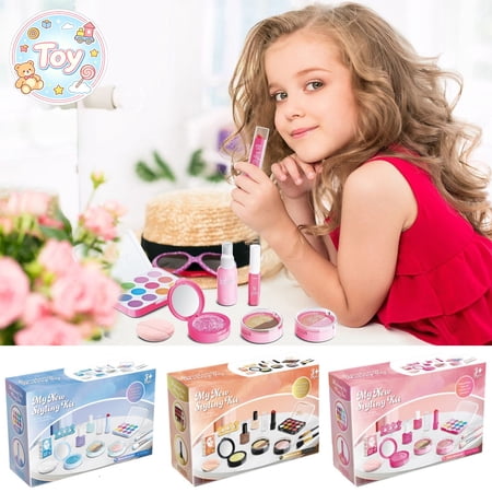 Kids Pretend Makeup Styling Kit Fake Cosmetic Play Set with Eyeshadow Blush Lipstick Spray Multicolor Gift Box Options Birthday Christmas Gift Toys for Little Girls Age 3+ Beauty Role Play Game