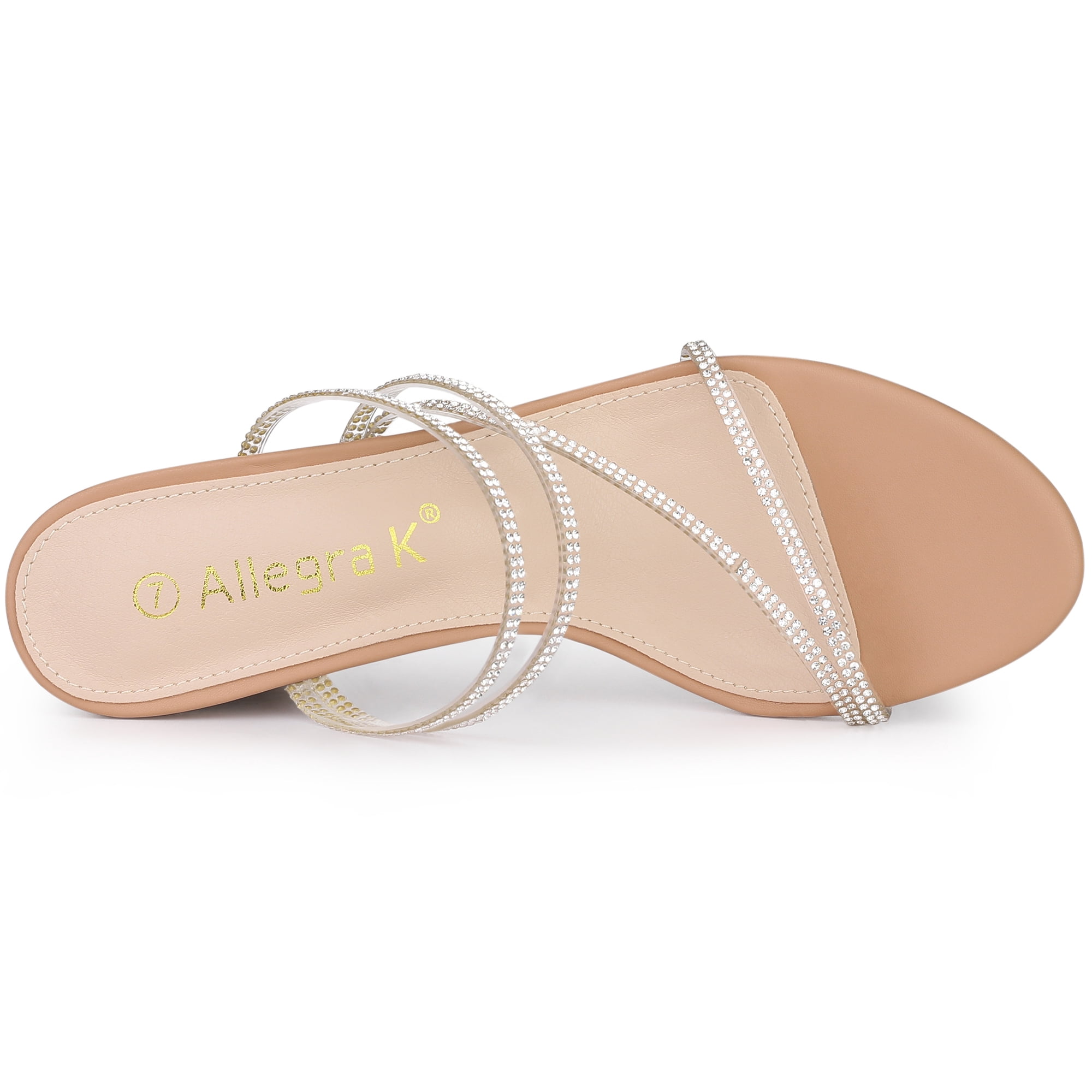 DARING DIVA Women's Rhinestone Block Heel Slide Sandals Nude 10