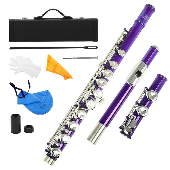 Yeacher Western Concert Flute Cupronickel Nicke Plated 16 Holes C Key Woodwind Instrument with Cleaning Cloth Stick Gloves Mini Screwdriver Padded Case