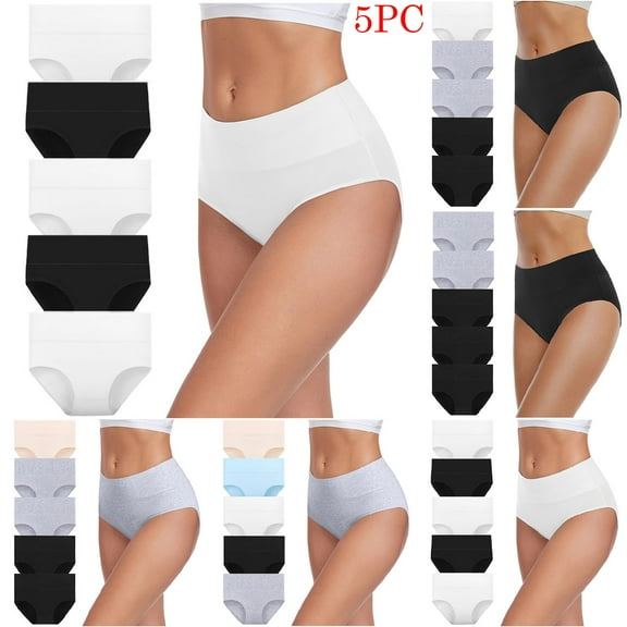 Lovzfmll 5-Pack Women's Underwear High Waist Cheeky Panties, Seamless Cotton Briefs, Tummy Control Comfort Ultra Soft Underwear