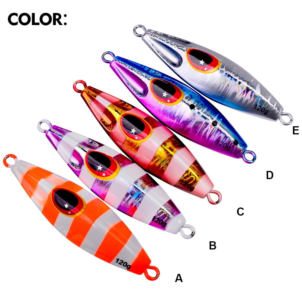 5Pcs 30g-120g Slow Fall Pitch Fishing Lures Sinking Lead Metal Flat Jigging Bait