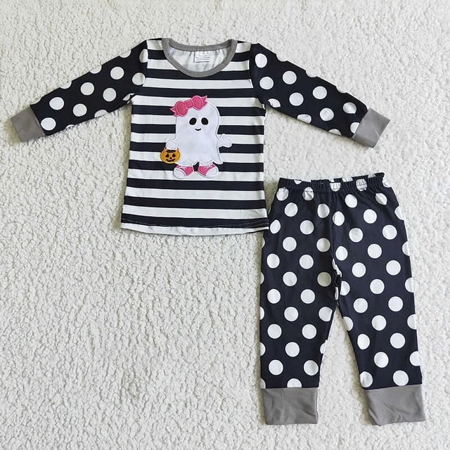 Ropa de dormir de Halloween para niños, conjunto de camisa de manga larga, pantalones, pijamas para niños pequeños, ropa de noche de calabaza, venta al por mayor