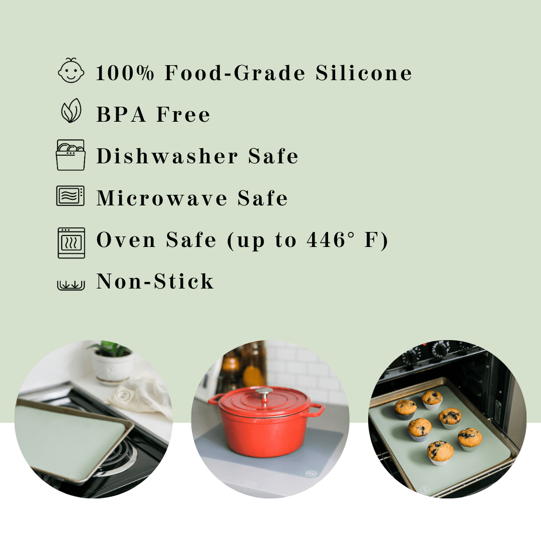 The Silicone Kitchen Reusable Silicone Oven Baking Mats Gift Set Bundle, 2 Half-Sheet, 2 Quarter-Sheet, Sage Green, Dark Gray
