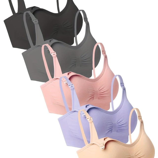 PENGX 5pcs ComfyPlus Maternity Nursing Bras - Supportive Breastfeeding Bras for Daily Comfort with Lace High Stretch and Open Front Button - Perfect for Pregnant and Breastfeeding Mothe