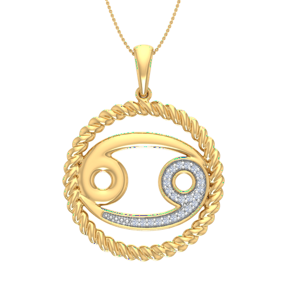 0.07 Carat Diamond Zodiac Sign Cancer Pendant Necklace in 18K Yellow Gold over Sterling Silver
