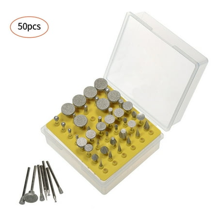 

Meterk 50pcs Diamond Grinding Heads 1/8-Inch Shank Diamond Coated Rotary Burrs Set Grinder Rotary Tool Set Grinding Cutting Head Drill Bits Metal Carving Polishing Tool Sets Electric Grinding Accesso