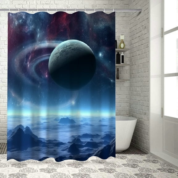 BCIIG Planets Stars Space Washable Shower Curtain 100% Polyester Chic Modern Bathroom Decor with Hooks 36"x72