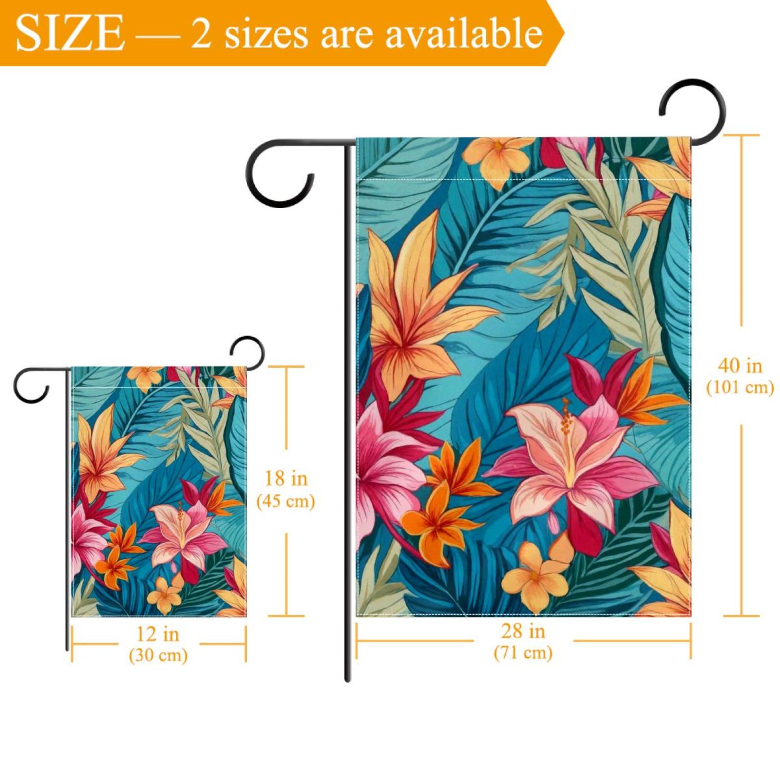 Welcome Colorful Flowers Tropical Leaves Pattern Garden Flag, Vertical Double Sided Small House Flag, Yard Farmhouse Outdoor Deck Veranda Lawn Decor 28x40 Inch