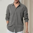 thumbnail image 2 of UVEASISHA Clearance Sales Mens Solid Color Button Down Shirt Lightweight Long Sleeve Lapel Shirts Loose Fit Casual Beach Shirt 2025 Summer Wedding Dress Shirts Dark Gray L, 2 of 7