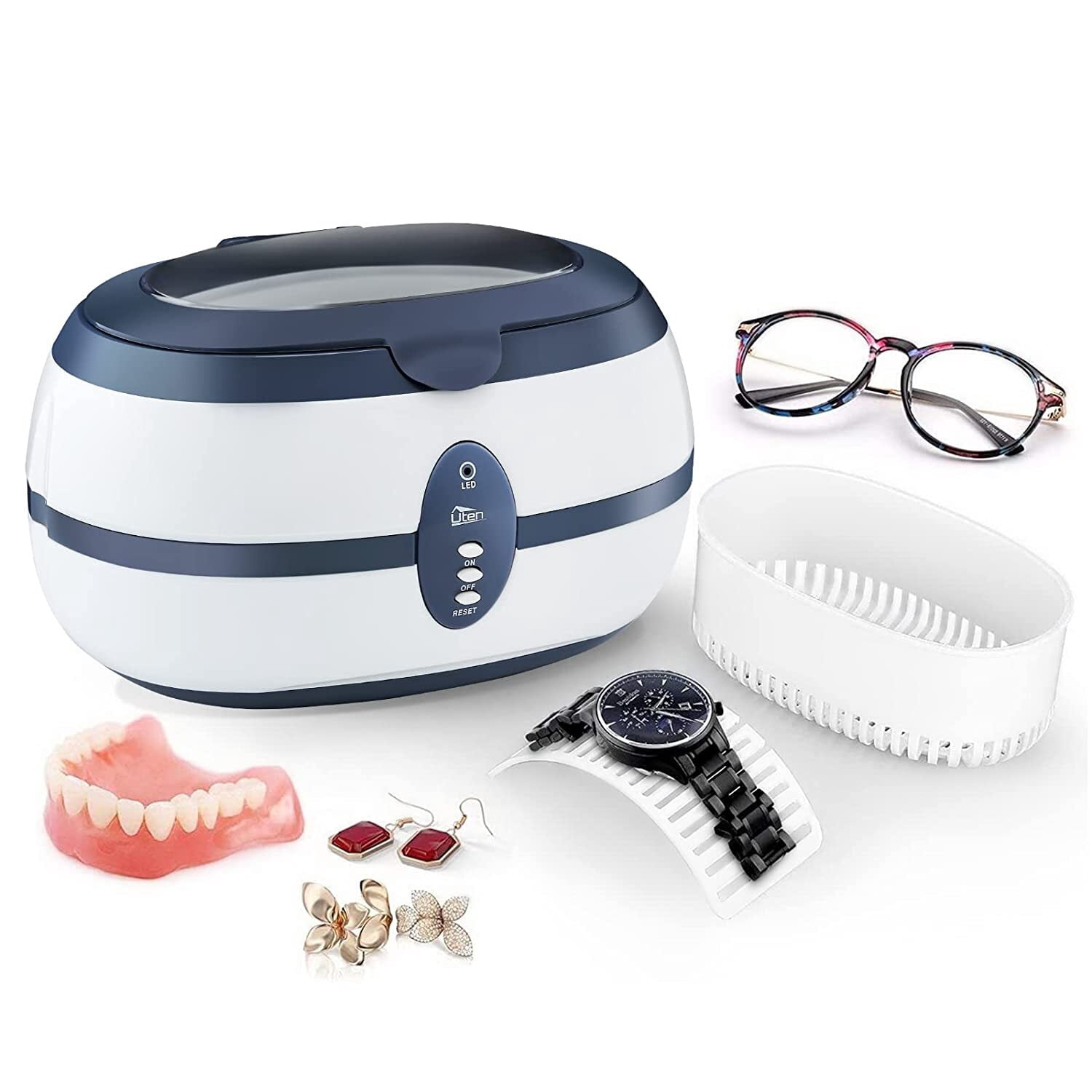 Uten Ultrasonic Cleaner Machine with Digital Timer, 600ml Stainless Steel Tank for Jewelry, Eyeglasses, Watches, Deep Clean Dentures, Rings, Tools
