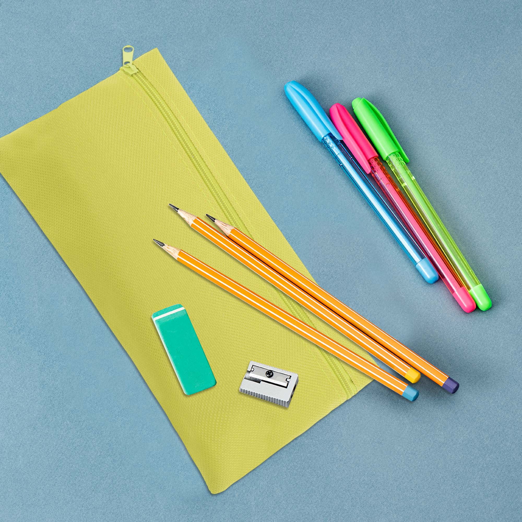 Unique Bargains Pencil Case Canvas Large Capacity Stationery Pen Bag for Office Yellow