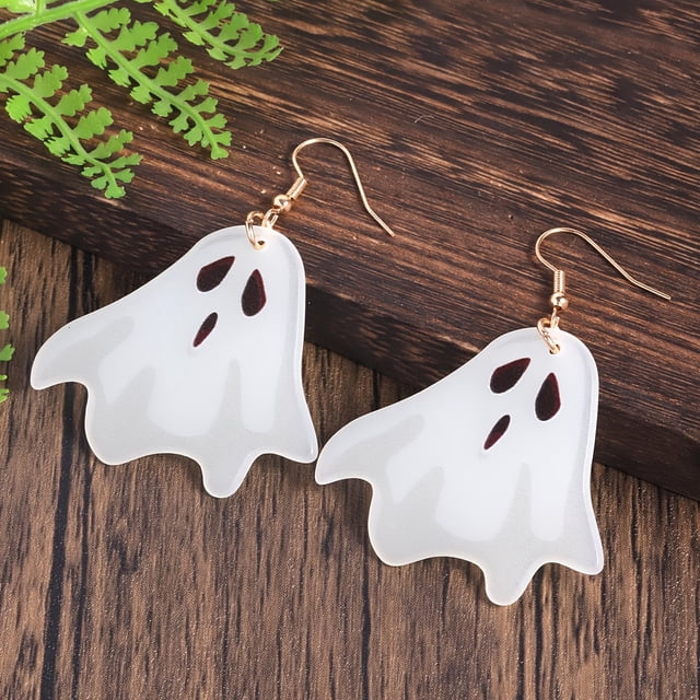 Spooky Ghost Dangle Earrings - Luminous, Cartoon-Style, Acrylic Jewelry with Adorable Design for Halloween Party - Festival Ear Ornaments with Dangle Style