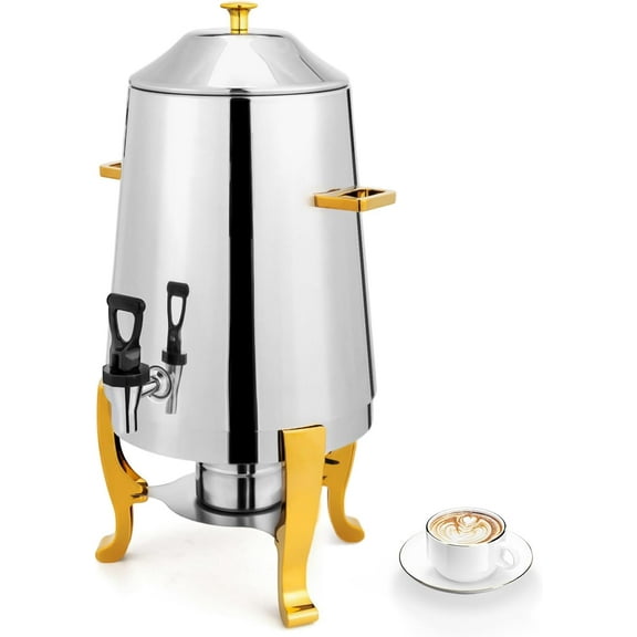 ROVSUN 3 Gallon/12L Beverage Dispenser, Stainless Steel Coffee Chafer Urn with Fuel Holder, Drink Dispenser with Stand Ice Container Spigot, Hot & Cold Drinks for Party Catering Buffet Banquet,Silver