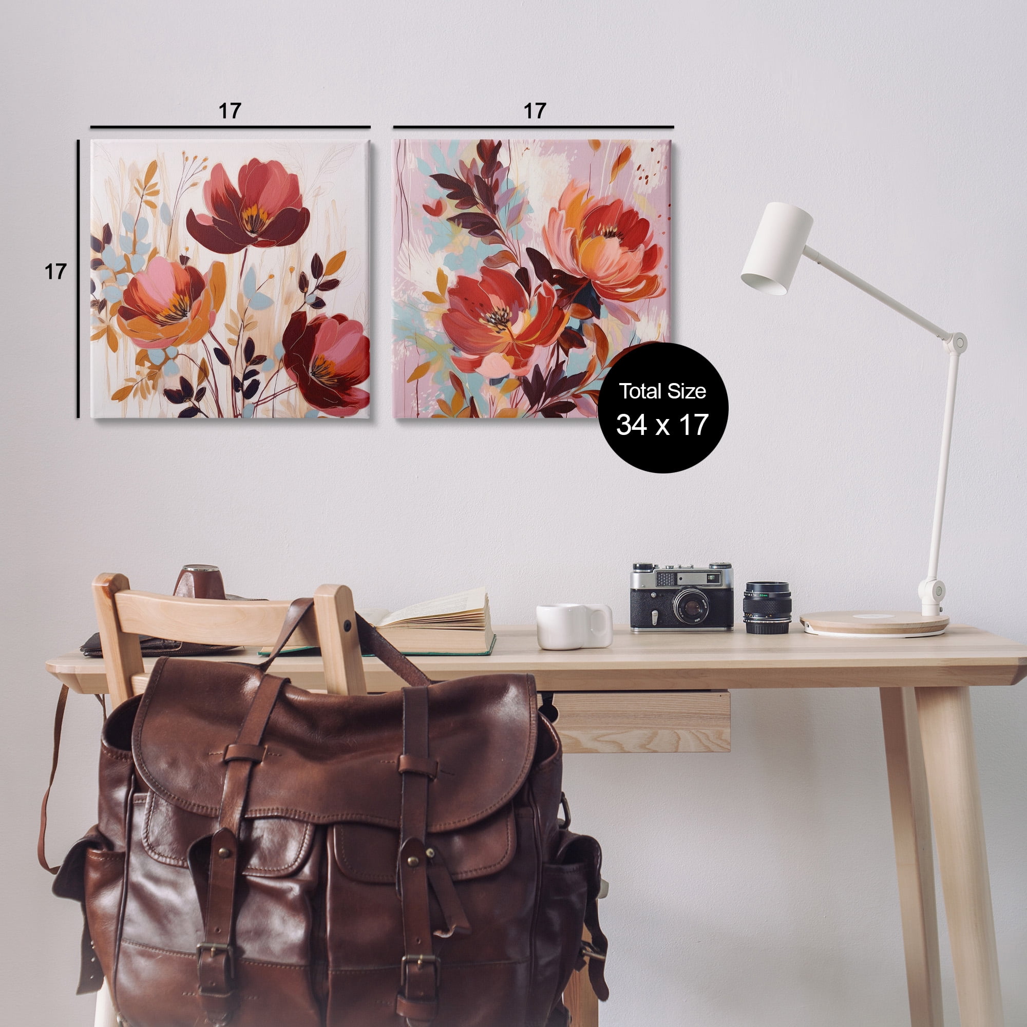 Stupell Industries Red Modern Flowers Botanical & Floral Painting Gallery Wrapped Canvas Art Print Wall Art, 17 x 17, Set of 2