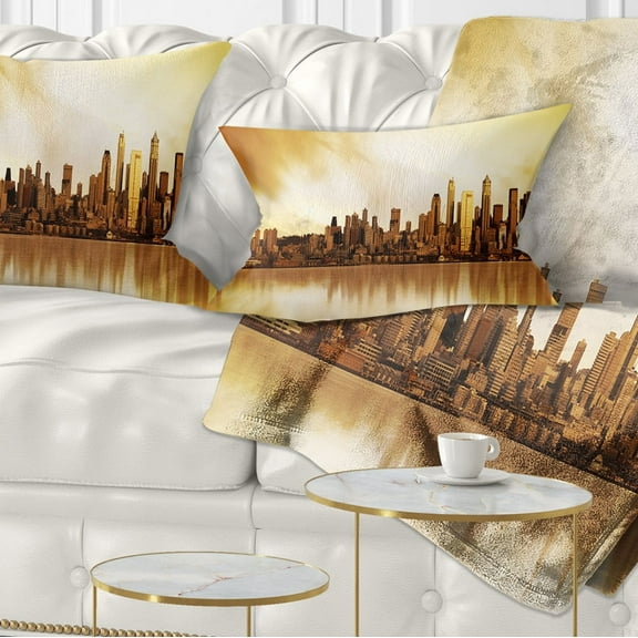 Designart Seattle Panorama - Landscape Photography Throw Pillow - 12x20