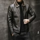 thumbnail image 3 of Chaquetas de cuero sintético de invierno para hombre con cremallera y cuello de piel, 3 of 5