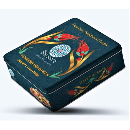 Marmara Premium Traditional Turkish Delight Variety Gift Tin Box Dessert Confectionery Barberry Pomegranate Pistachio Baklava Walnuts Crescent Cogan Flaked Almond Sweet Pearls 500 (Best Tasting Pomegranate Variety)