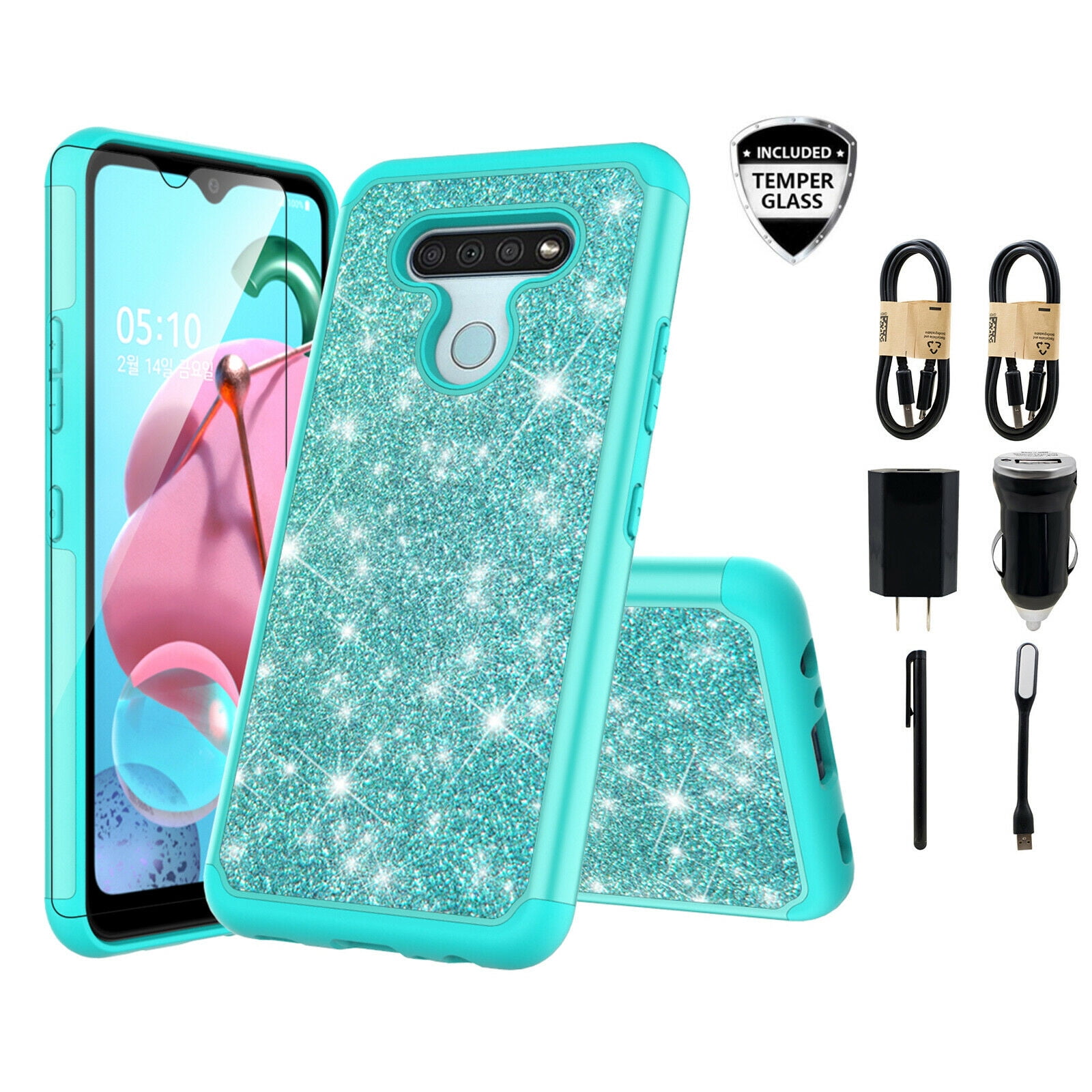 Value Pack + for LG K51 Q51 with Screen Protector Glitter TPU Bumper ...
