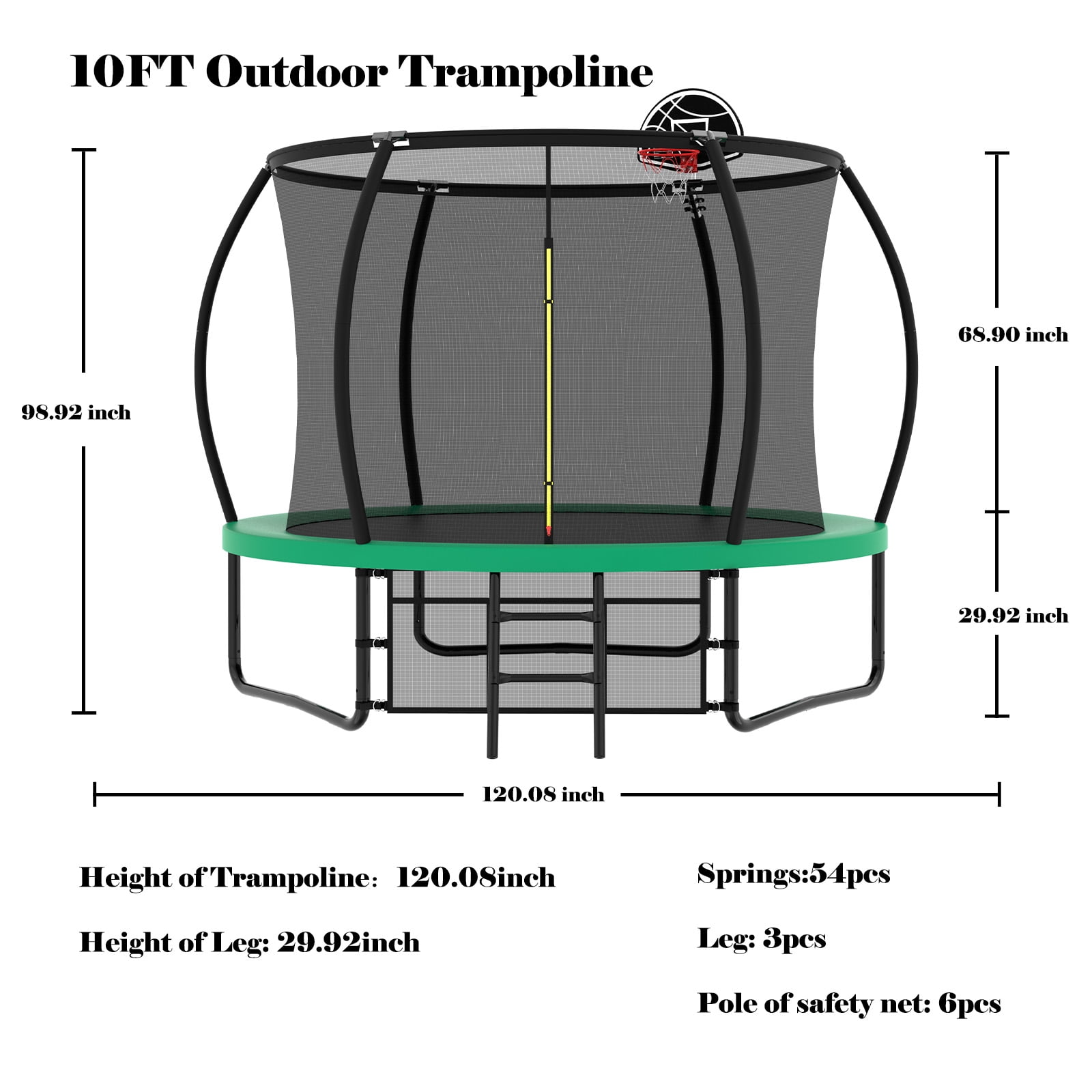 EUROCO Outdoor Trampoline with Basketball Hoop & Two-Step Stairs, 10FT 12FT 14FT 15FT 16FT Trampoline for Adults and Kids