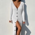 thumbnail image 2 of Vestido tipo suéter de punto con botones, cuello en V, manga larga, frente abierto, vestido informal de punto acanalado para mujer, Blanco XL, 2 of 6