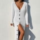 thumbnail image 2 of Vestido tipo suéter de punto con botones, cuello en V, manga larga, frente abierto, vestido informal de punto acanalado para mujer, blanco XXL, 2 of 6