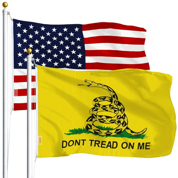 G128 Combo Pack: Don't Tread on Me Flag with American Flag both 3'x5' Polyester with Brass Grommets