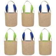 Toptie 6 Pack Easter Eggs Hunt Jute Handbag with Cute Ears, Bunny Easter Basket, Easter Deacoration Outdoor
