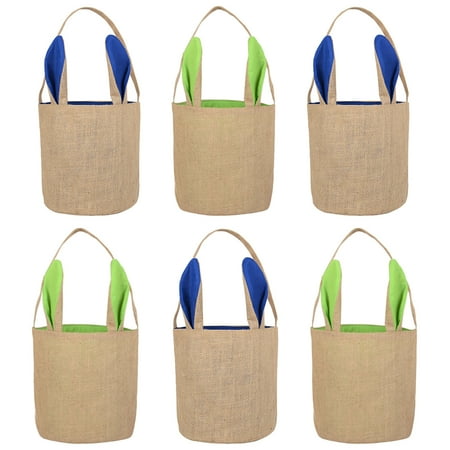 Toptie 6 Pack Easter Eggs Hunt Jute Handbag with Cute Ears, Bunny Easter Basket, Easter Deacoration Outdoor