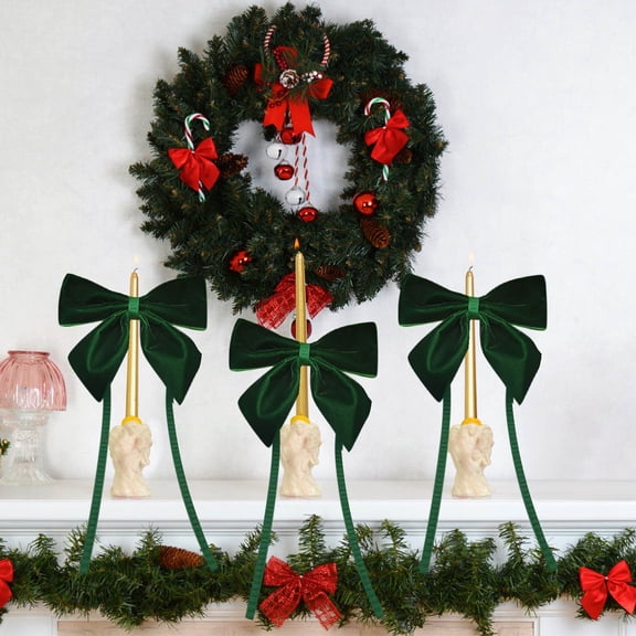 EWASWON 12 Pack Green Christmas Flocking Gift Bows - Soft Fuzzy Holiday Wrapping Bows for Presents, Tree Decor & DIY Gift Packaging