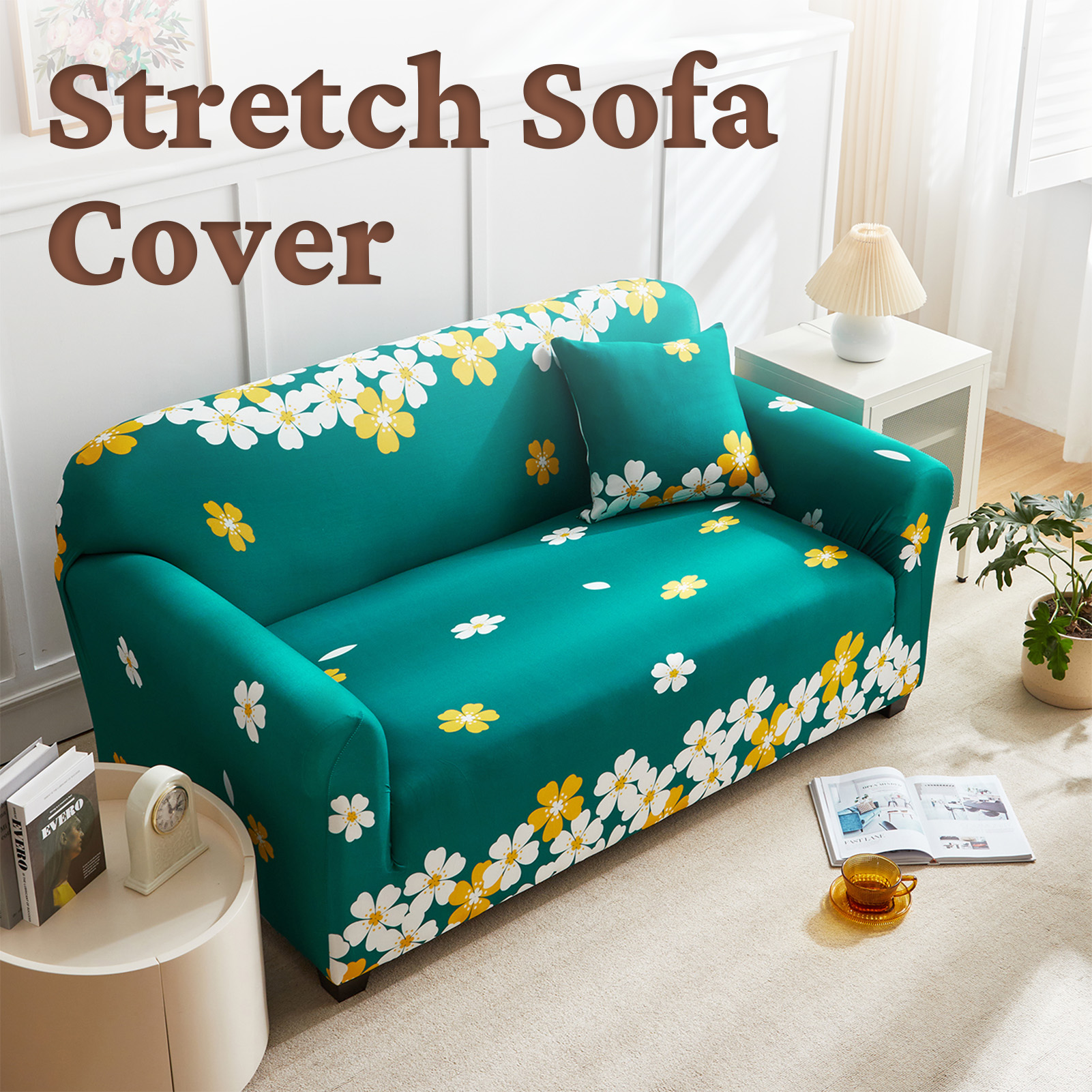 HonorHut Printed Sofa Cover Full Wrap Stretch Couch Covers Polyester Loveseat Non-Slip Slipcovers Washable Sofa Throw for Pet Hair Spill Resistance Sofa Clothes Cover Dark Green