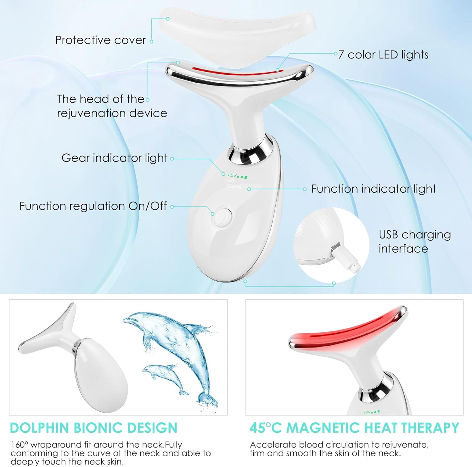 CJBZLCPCOO Facial Massager for Face and Neck, Face culpting Wand with 7 Color, Red-Light-Therapy-for-Face and Neck Tool for Skin Care (White)