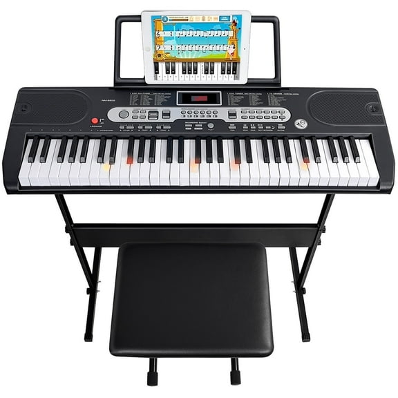 SUGIFT 61 Key Electric Keyboard Piano with Lighted Keys Portable Piano Kit, Black