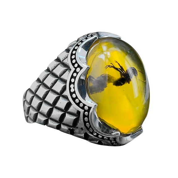 Vintage Large Oval Natural Stone Rings Mens Vintage Inlaid Yellow Red Zircon Ant Rings Womens Wedding Rings