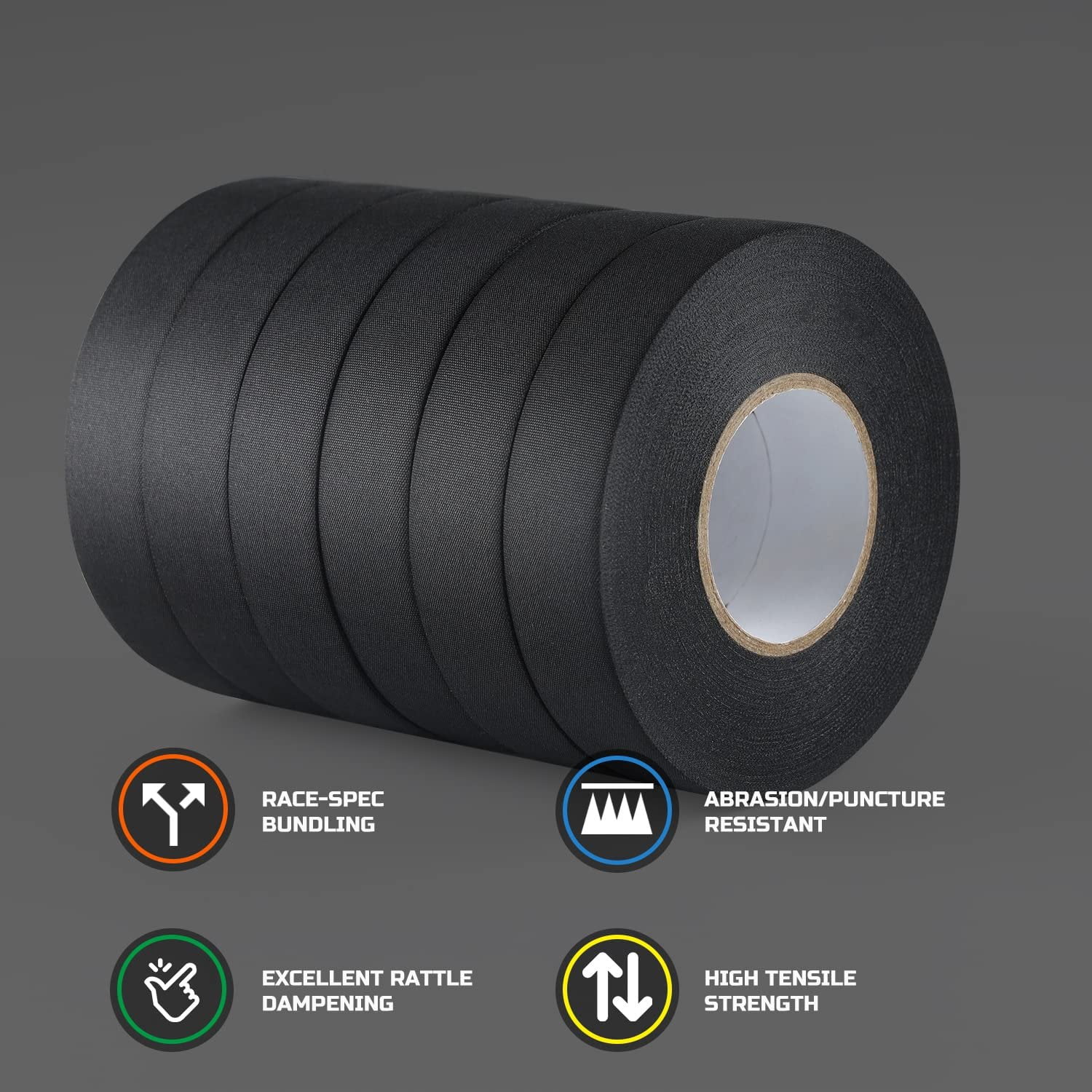 6-Pack Wire Harness Tape, Cloth Electrical Tape Automotive, Thicked 9.8 mil x 3/4 in x 66ft, No  Fabric High Temp Wiring Loom Tapes, B106