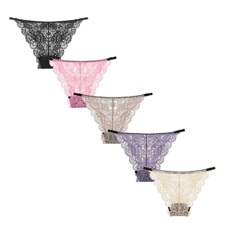 

TAIAOJING Seamless Thongs For Women - 5 Pack Soft Brief Lace Assorted Ladies Ultra Panties Seamless Underwear Bikini Panties
