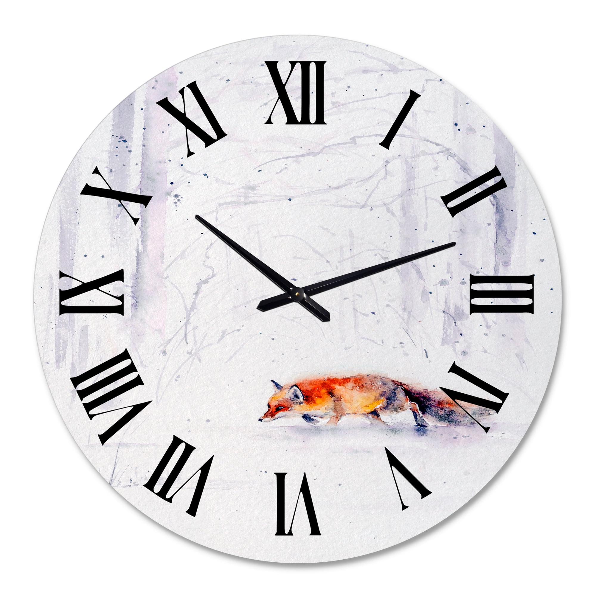 Designart 'Red Fox Running In White Snow Ii' Farmhouse Wall Clock