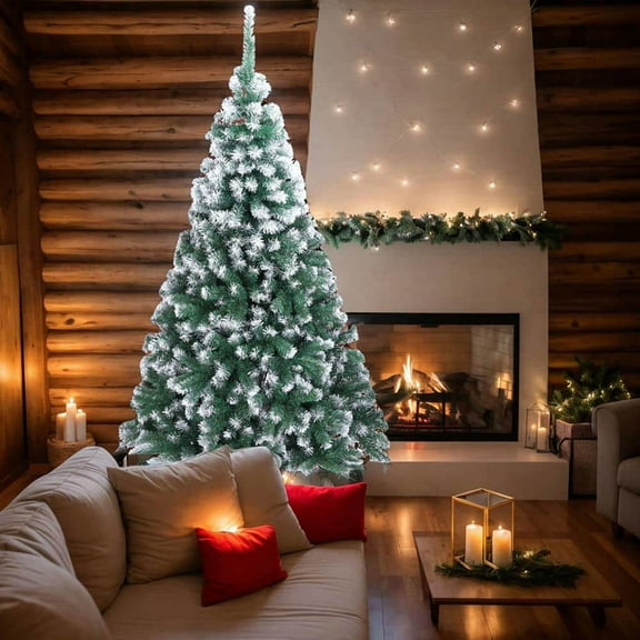 Spaco 7FT Green Spray White Christmas Tree with 870 Branches, PVC Material Christmas Tree for Indoor Holiday Decoration, Green