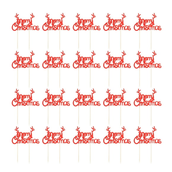 20Pcs Créatif Joyeux Noël Gâteau Toppers Arbre de Noël Bois Gâteau Insertion de Dessert Décoration Fournitures Rouge (Modèle de Bois)