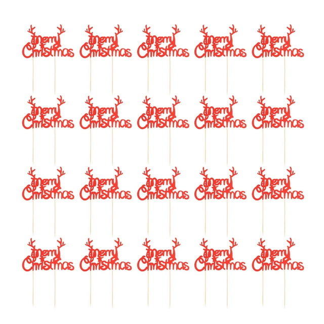EeaseMX 20 adornos navideños creativos para tartas, con forma de astas de árbol de Navidad, para postres, fiestas, color rojo (patrón de astas)
