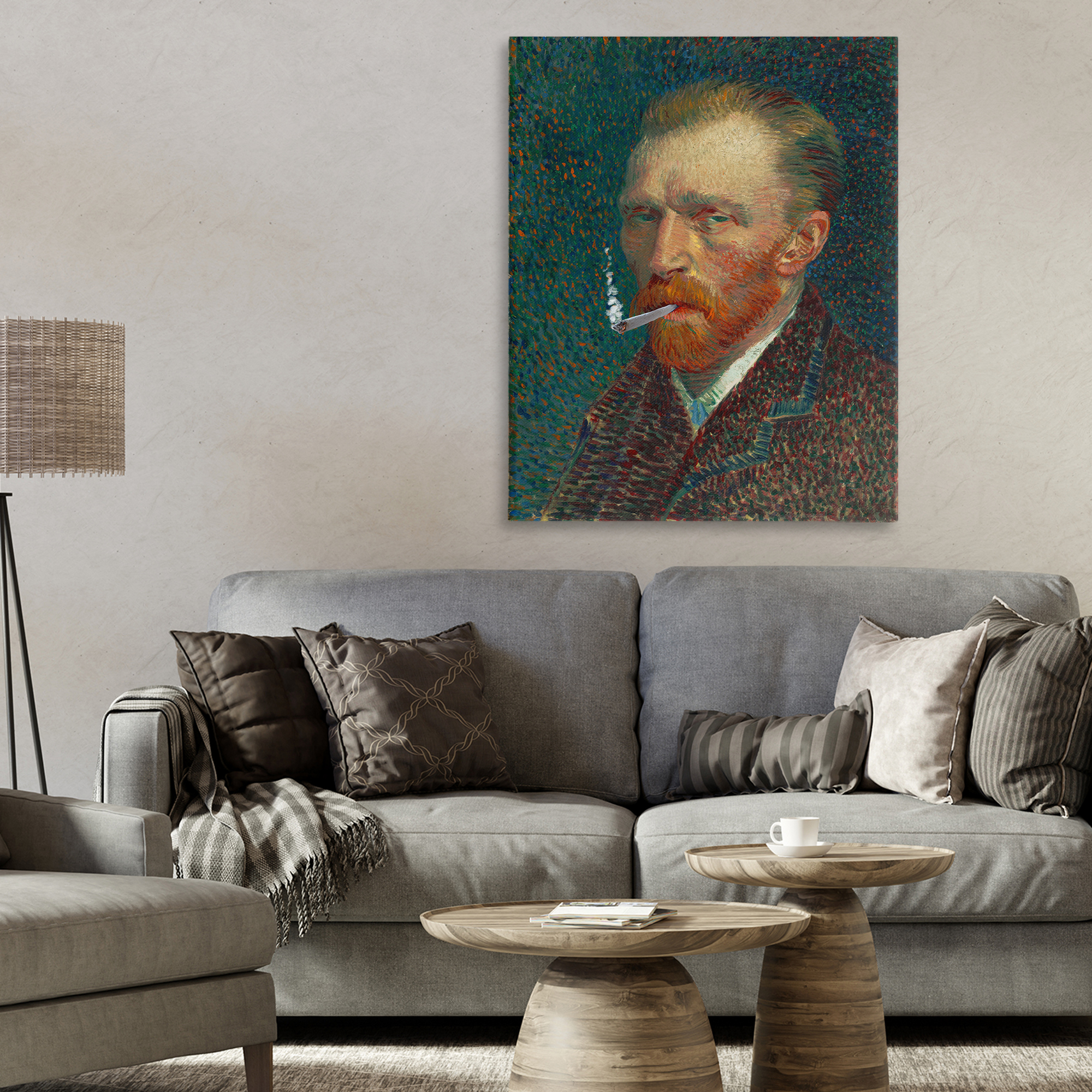 Van Gogh Portrait with Smoke Canvas Wall Art, design by Masters Redux