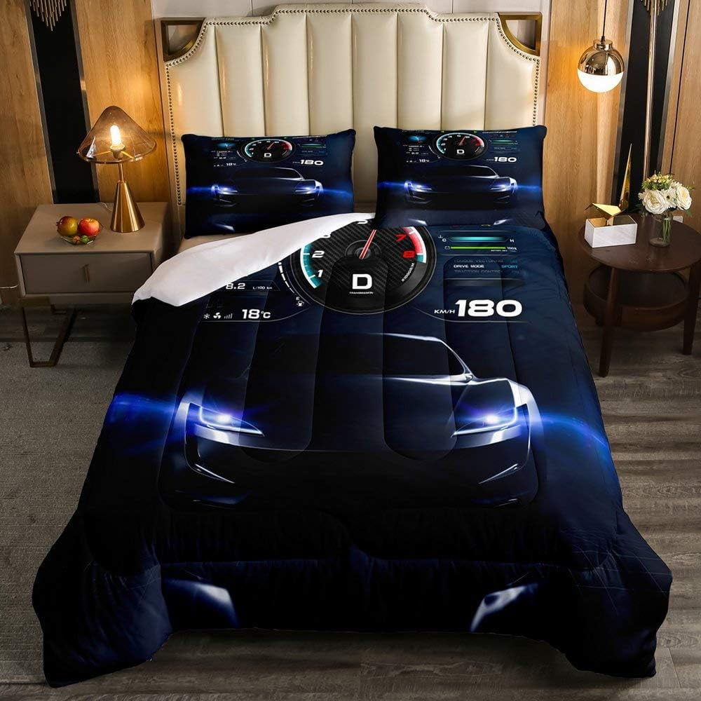 YST Teens Race Car Comforter Set Twin Size, Kids Cool Speed Racing Car