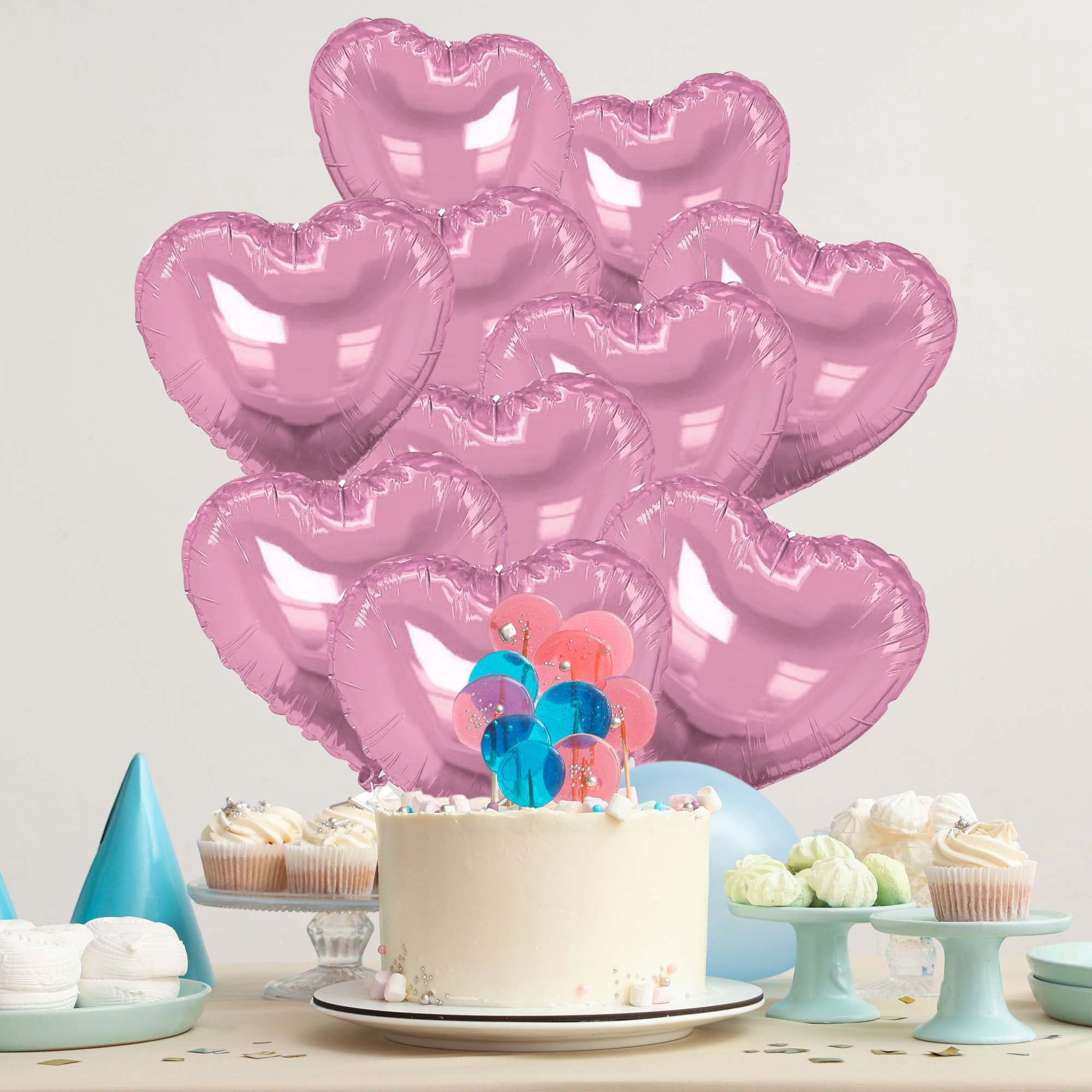 Unique Bargains 10Pcs Helium Balloons with Ribbon Heart Pattern Pink