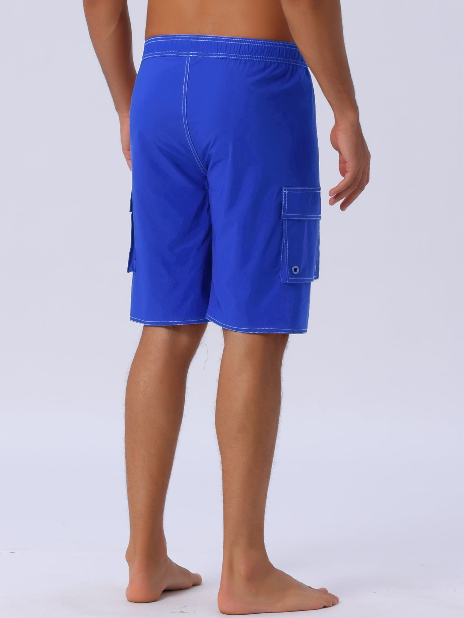 DARING DIVA Men's Solid Color Side Pockets Lining Summer Board Shorts 32 Blue