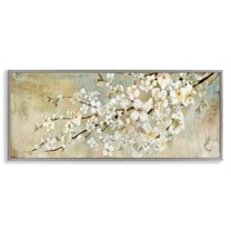Stupell Industries Blooming Flower Tree Branch Painting Botanical & Floral Painting Gray Framed Art Print Wall Art, 24 x 10