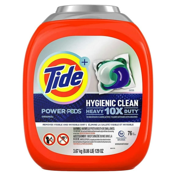 Tide Pods 76 Pacs, Heavy Duty 10 X Power Pods, Hygienic Clean High Efficiency (He) Laundry Detergent, 3.67 Kg / 8.06 Lb / 129 Oz