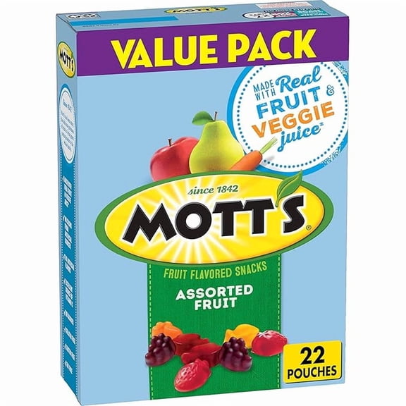 Mott's Fruit Flavored Snacks, Assorted Fruit, Gluten Free Snack, Value Pack, 22 Pouches, 17.6 oz( Pack of 2 )
