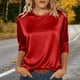 thumbnail image 2 of RKSTN 3/4 Length Sleeve Womens Satin Tops Oversized Crewneck Satin Silk T Shirts Blouses Womens Casual Solid Plus Size Round Neck Loose Fits Three Quarter Sleeve Shirt Spring Summer Clothes, 2 of 9